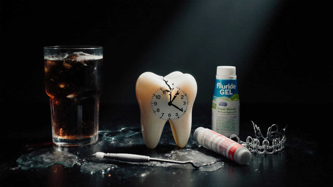 Hodiny v poškozeném zubě symbolizující ztracený čas