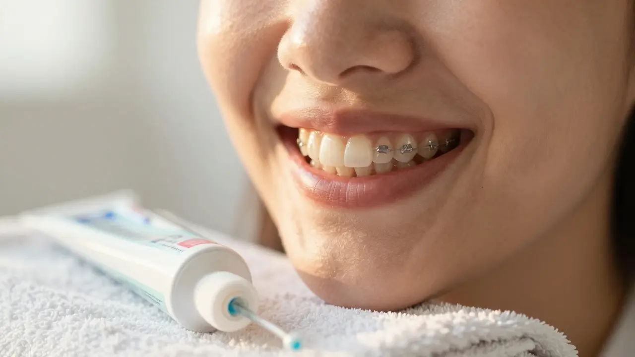 Člověk se směje s bílými, zdravými zuby po sundání rovnátek.