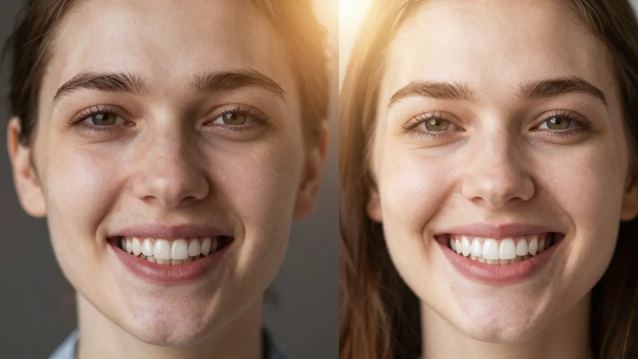 Před a po: transformace úsměvu díky keramickým fazetám.