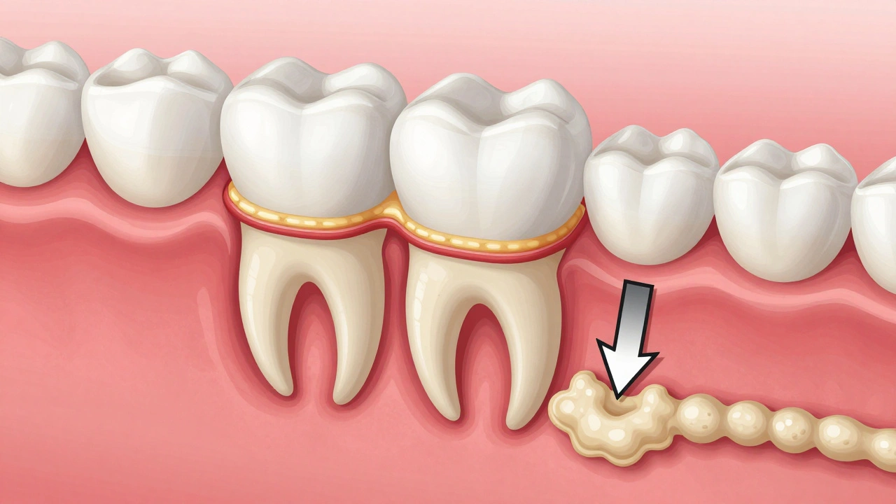 Příčný řez zubu s zirkoniovou fazetou a znázorněním brnění zubů
