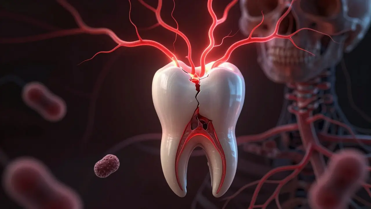 Konceptuální znázornění infekce šířící se z rozpadlého kořene