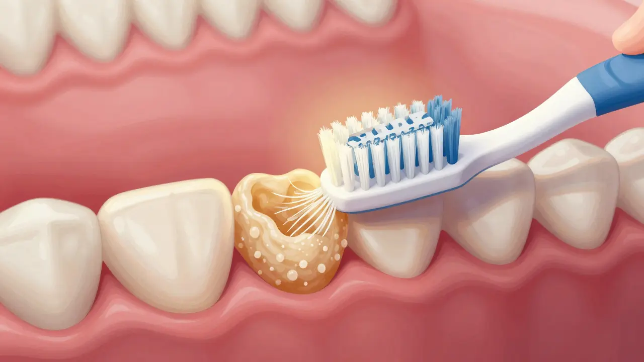 Mikroskopický pohled na odstranění plaku jemnými vlákny Curaprox oproti běžnému kartáčku.