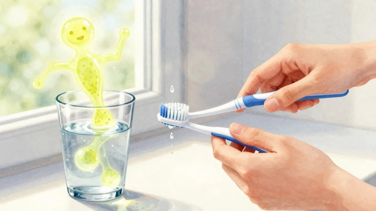 Jemné čištění zubů měkkým kartáčkem s vodou, která odsouvá kyselinu z povrchu zubu.