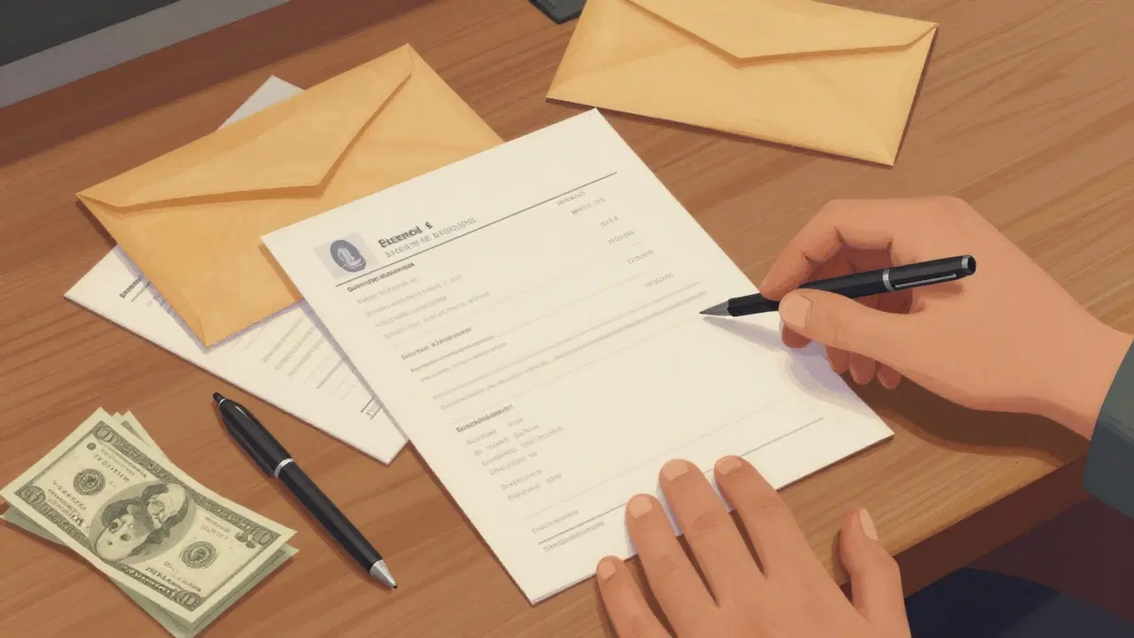 Papíry a faktury na stole znázorňují administrativu zdravotních dluhů.