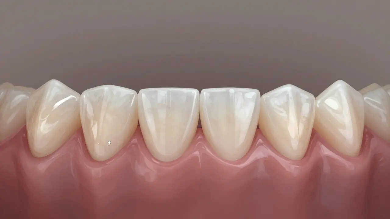 Side-by-side comparison of a chipped tooth and its restored version with composite veneer.