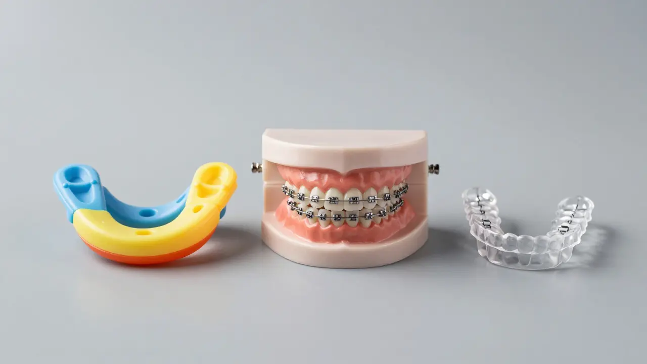 Srovnání různých typů ortodontických přístrojů od snímatelných po alignery.