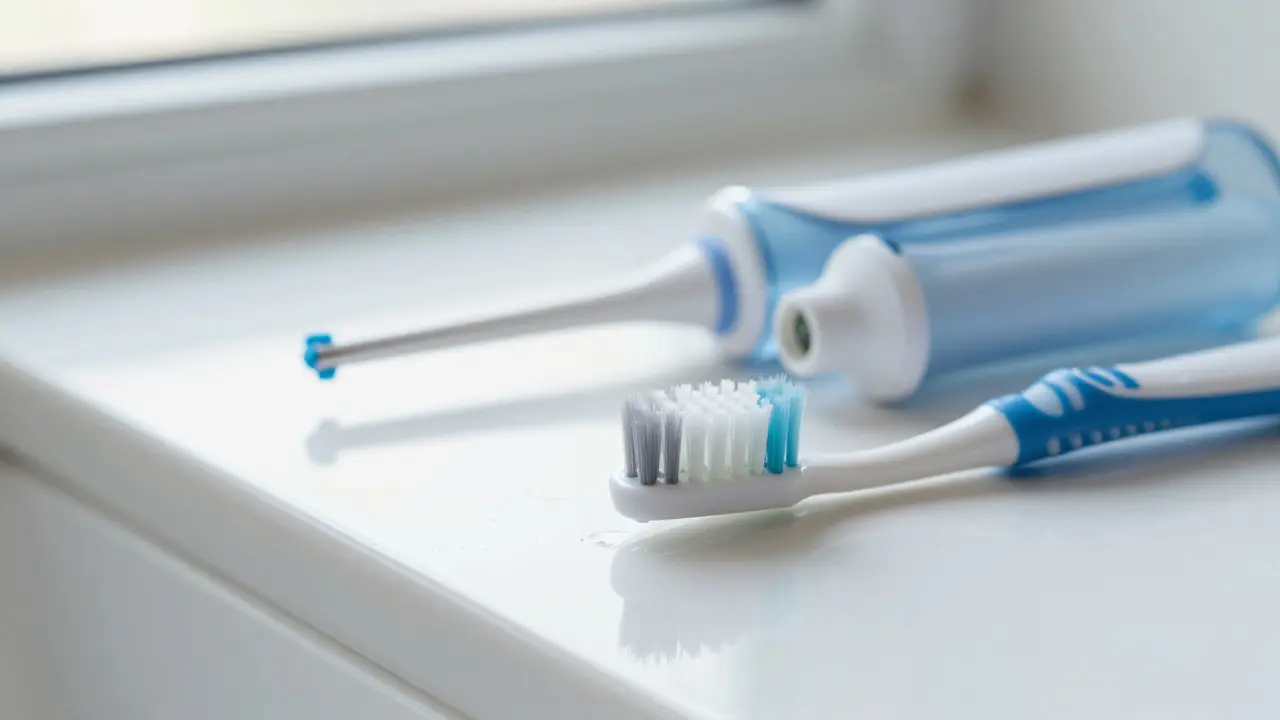 Interdentální kartáček a irrigátor pro hygienu při rovnátkách