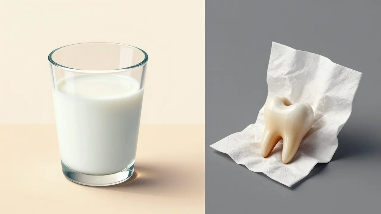 Porovnání uložení zubu v mléce versus na suché gázi