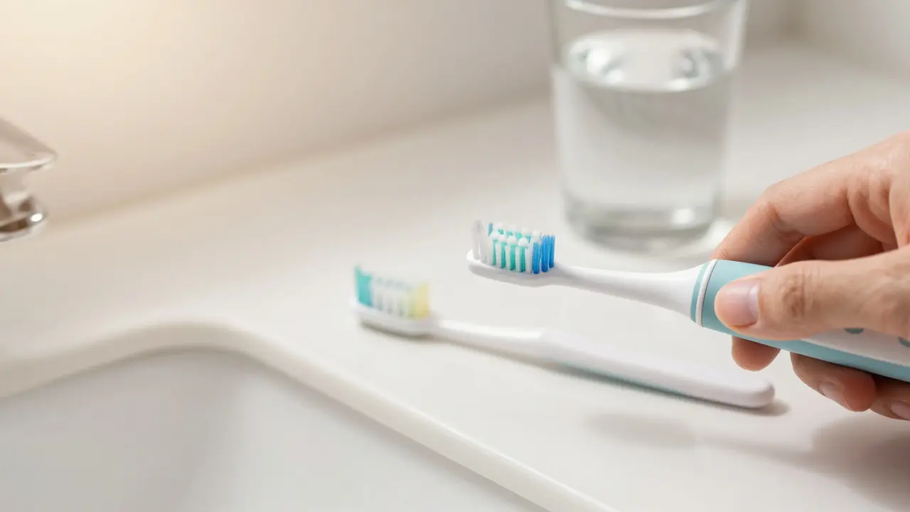 Elektrická kartáčka a nitě pro prevenci zubního kamene
