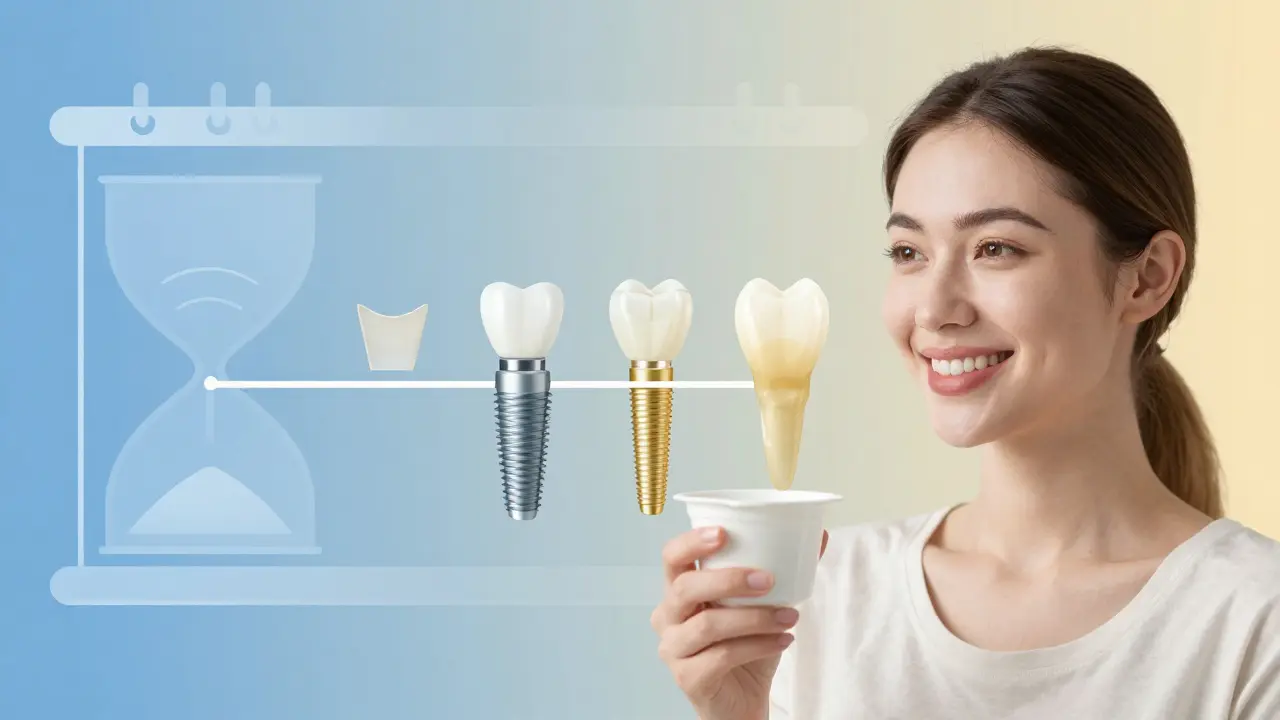 Konceptuální ilustrace fází hojení zubního implantátu