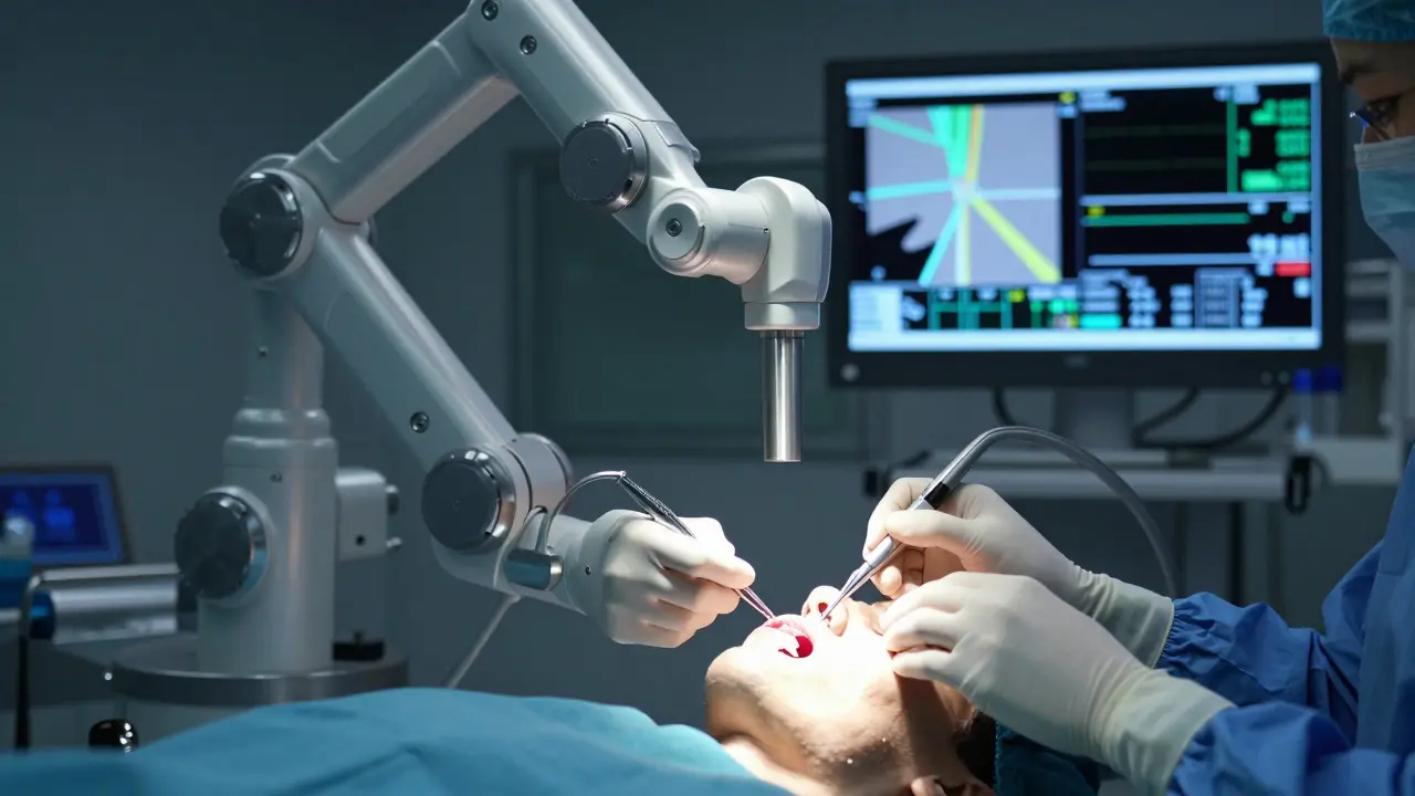 Robotická ruka pomáhá chirurgovi při přesném zákroku na obličeji