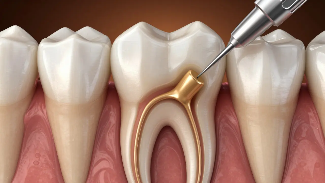 Detailní pohled na kořenové kanálky zubu během endodontického ošetření