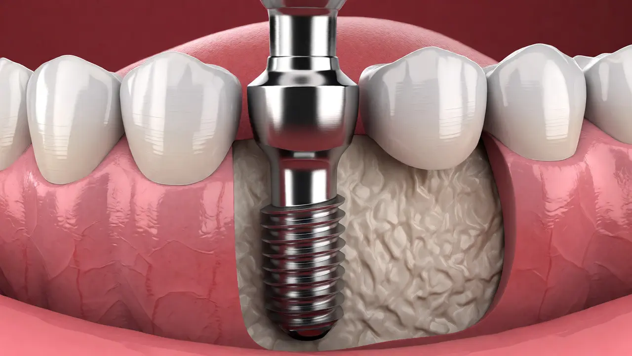 Titanový zubní implantát zaváděný do čelistní kosti
