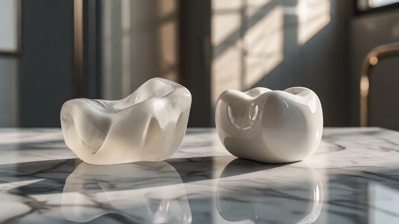Porovnání textur kompozitního materiálu a porcelánu na klinickém pozadí